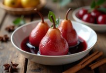 Recette avec des poires : délices pochés au vin épicé